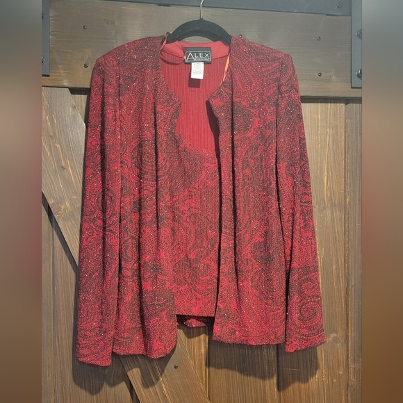 Alex Evenings Tops - Alex Evenings EUC Women's Red Tank & Cardigan Glitter Set SZ Med